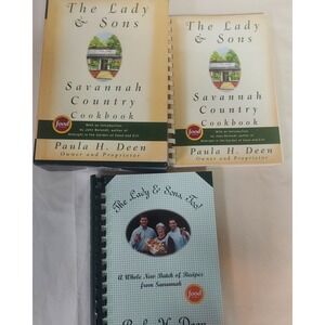 Paula Deen Cookbook Lot Signed Lady & Sons Savannah Country Recipes 2 book‎ set